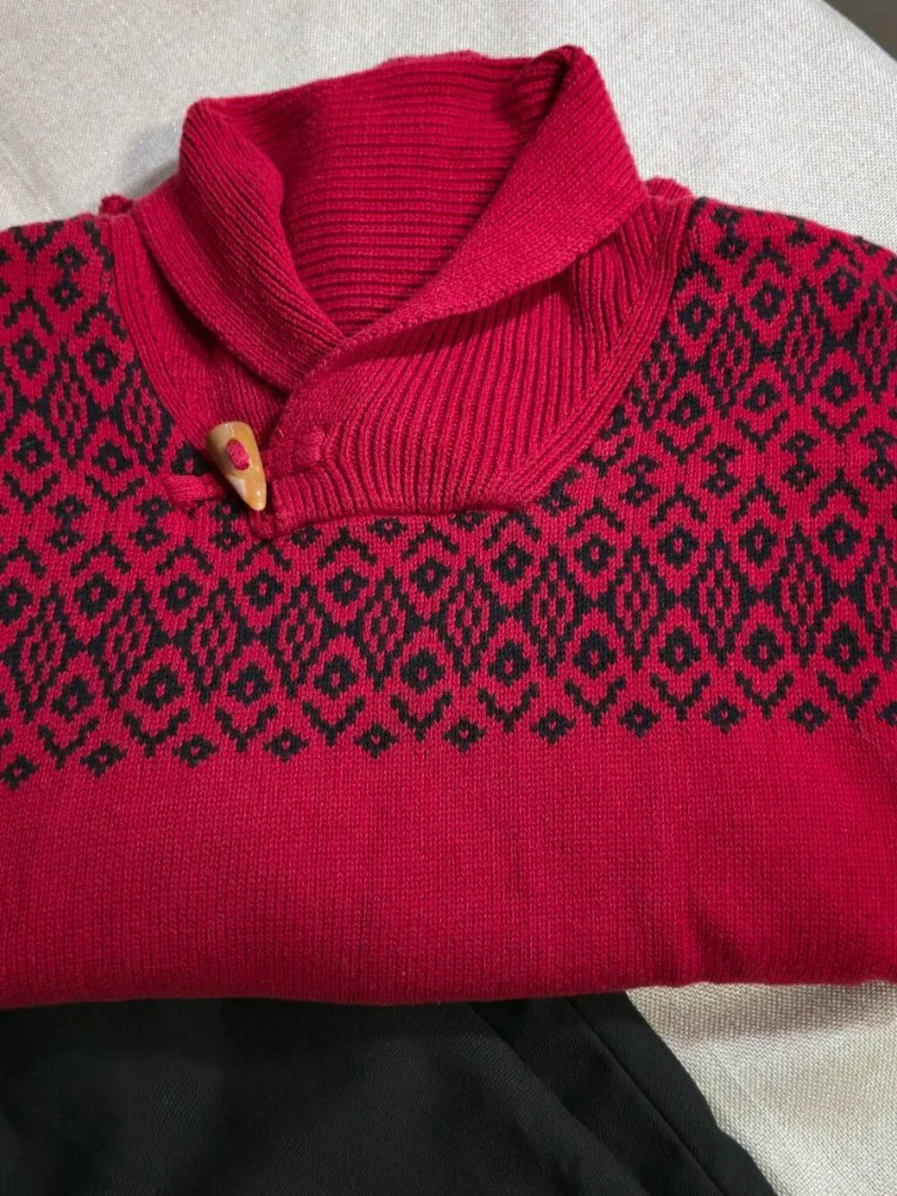 Boys Red Cowl Neck Sweater and Black Dress Pants